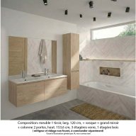 Ensemble meuble de salle de bain Oxford 120 cm chêne sanremo, plan double vasque marbre reconstitué, 2 tiroirs , miroir plan , colonne P. 35 cm x H. 153 cm