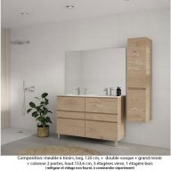 Ensemble meuble de salle de bain Oxford 120 cm chêne sanremo, plan double vasque marbre reconstitué, 6 tiroirs , miroir plan , colonne P. 35 cm x H. 153 cm