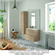 Ensemble meuble de salle de bain Oxford 80 cm chêne sanremo, plan vasque céramique, 2 tiroirs , miroir plan , colonne P. 35 cm x H. 153 cm