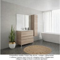 Ensemble meuble de salle de bain Oxford 90 cm chêne sanremo, plan vasque marbre reconstitué, 3 tiroirs , miroir plan , colonne P. 35 cm x H. 153 cm