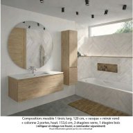 Ensemble meuble de salle de bain Oxford 120 cm chêne sanremo, plan vasque marbre reconstitué, 1 tiroir , miroir rond , colonne P. 35 cm x H. 153 cm