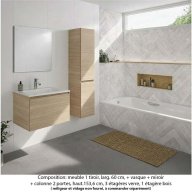 Ensemble meuble de salle de bain Oxford 80 cm chêne sanremo, plan vasque marbre reconstitué, 1 tiroir , miroir simple , colonne P. 35 cm x H. 153 cm