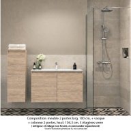 Ensemble meuble de salle de bain Oxford 100 cm chêne Sanremo, plan vasque marbre reconstitué, 2 portes + colonne P. 35 cm x H. 104 cm