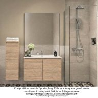 Ensemble meuble de salle de bain Oxford 100 cm chêne sanremo, plan vasque marbre reconstitué, 2 portes , miroir plan , colonne P. 35 cm x H. 104 cm