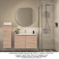 Ensemble meuble de salle de bain Oxford 100 cm chêne sanremo, plan vasque marbre reconstitué, 2 portes , miroir rond , colonne P. 35 cm x H. 104 cm