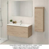 Ensemble meuble de salle de bain Oxford 80 cm chêne sanremo, plan vasque marbre reconstitué, 1 tiroir , miroir simple , colonne P.17 cm x H. 104 cm