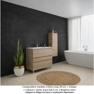 Ensemble meuble de salle de bain Oxford 90 cm chêne Sanremo, plan vasque marbre reconstitué, 3 tiroirs + colonne P. 35 cm x H. 104 cm