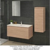 Ensemble meuble de salle de bain Oxford 80 cm chêne sanremo, plan vasque marbre reconstitué, 1 tiroir , miroir simple , colonne P. 35 cm x H. 104 cm