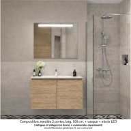 Ensemble meuble de salle de bain Oxford 100 cm chêne Sanremo, plan vasque marbre reconstitué, 2 portes , miroir LED