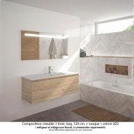 Ensemble meuble de salle de bain Oxford 120 cm chêne Sanremo, plan vasque marbre reconstitué, 1 tiroir , miroir LED