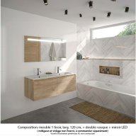 Ensemble meuble de salle de bain Oxford 120 cm chêne Sanremo, plan double vasque marbre reconstitué, 2 tiroirs , miroir LED