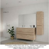 Ensemble meuble de salle de bain Oxford 120 cm chêne Sanremo, plan double vasque marbre reconstitué, 3 tiroirs , miroir haut. 110 cm