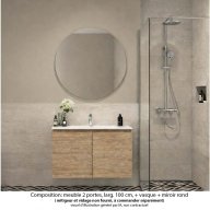 Ensemble meuble de salle de bain Oxford 100 cm chêne Sanremo, plan vasque marbre reconstitué, 2 portes , miroir rond