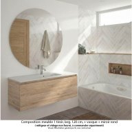 Ensemble meuble de salle de bain Oxford 120 cm chêne Sanremo, plan vasque marbre reconstitué, 1 tiroir , miroir rond