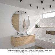 Ensemble meuble de salle de bain Oxford 120 cm chêne Sanremo, plan double vasque marbre reconstitué, 1 tiroir , miroir rond