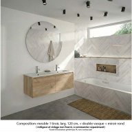 Ensemble meuble de salle de bain Oxford 120 cm chêne Sanremo, plan double vasque marbre reconstitué, 2 tiroirs , miroir rond