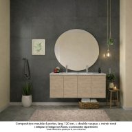 Ensemble meuble de salle de bain Oxford 140 cm chêne Sanremo, plan vasque marbre reconstitué, 4 portes , miroir rond