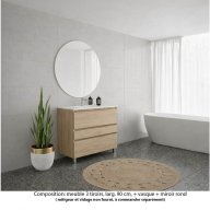 Ensemble meuble de salle de bain Oxford 90 cm chêne Sanremo, plan vasque marbre reconstitué, 3 tiroirs , miroir rond