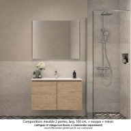 Ensemble meuble de salle de bain Oxford 100 cm chêne Sanremo, plan vasque marbre reconstitué, 2 portes , miroir haut. 60 cm