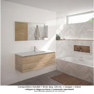 Ensemble meuble de salle de bain Oxford 120 cm chêne Sanremo, plan vasque marbre reconstitué, 1 tiroir , miroir haut. 60 cm