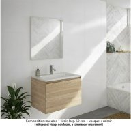 Ensemble meuble de salle de bain Oxford 80 cm chêne Sanremo, plan vasque marbre reconstitué, 1 tiroir , miroir haut. 60 cm