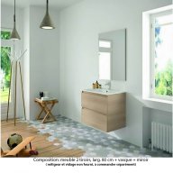 Ensemble meuble de salle de bain Oxford 80 cm chêne Sanremo, plan vasque marbre reconstitué, 2 tiroirs , miroir haut. 60 cm