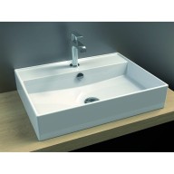 Vasque rectangulaire à pose contre mur, avec trop plein, céramique blanche