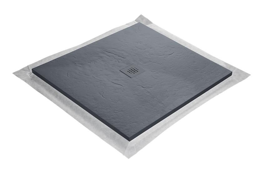 Receveur résine 90 x 90 cm gris ardoise imitation ardoise - grille carrée centrée