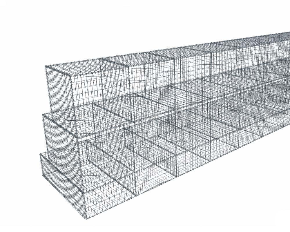 Kit gabion, 250 cm (H) x 200 cm + 150 cm + 100 cm, pour soutènement, assemblage spirales, mailles 5 x 10 cm, grilles non visibles mailles 10 x 10 cm