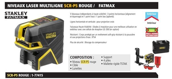 Niveau laser croix + 5 points - SCRP5