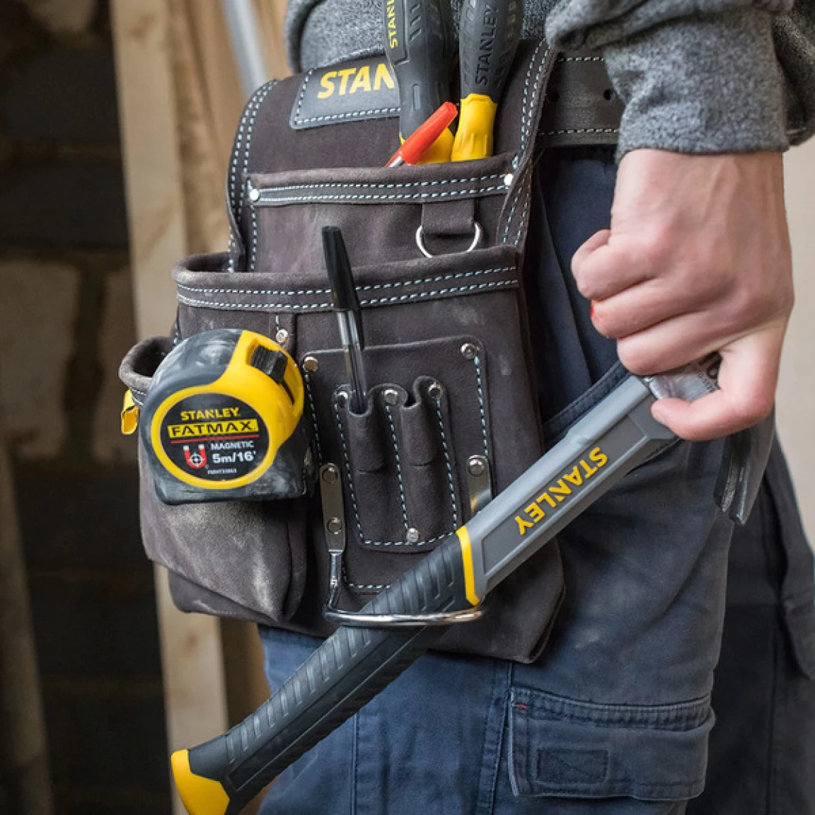 Porte-outils de ceinture en cuir, 3 poches et porte-marteau, 28 cm