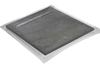 Vignette Receveur pierre naturelle ardoise claire 90 x 90 cm - grille caniveau excentrée