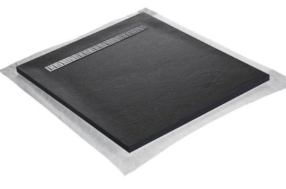 Vignette Receveur pierre naturelle rocher de mer 100 x 100 cm - grille caniveau acier excentrée