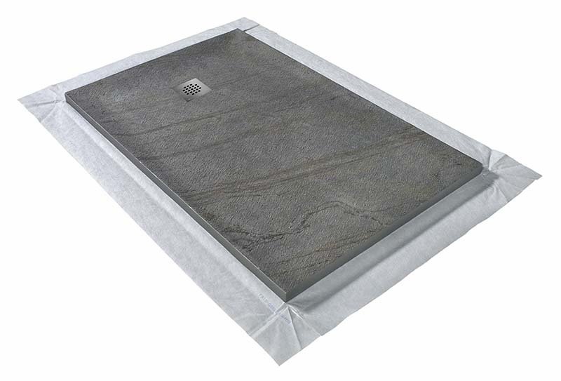 Receveur pierre naturelle ardoise claire 200 x 100 cm - grille carrée acier excentrée