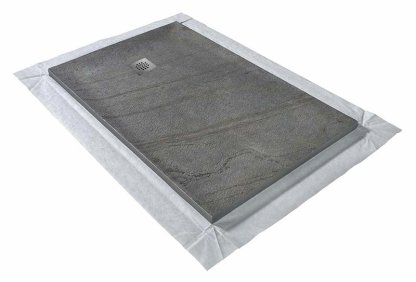 Vignette Receveur pierre naturelle ardoise claire 120 x 80 cm - grille carrée acier excentrée