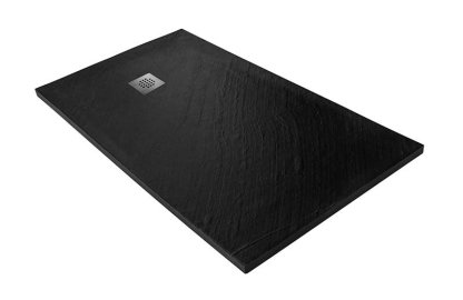 Vignette Receveur pierre naturelle graphite noir 120 x 80 cm - grille carrée acier excentrée