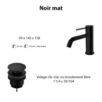 Vignette Ensemble mitigeur TIME  bec incliné, noir mat avec vidage clic-clac noir mat
