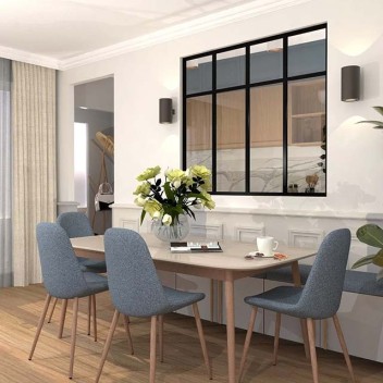 Vignette Verrière type atelier 4 vitrages clairs avec 4 traverses décoratives, chassis noir, largeur 139 cm