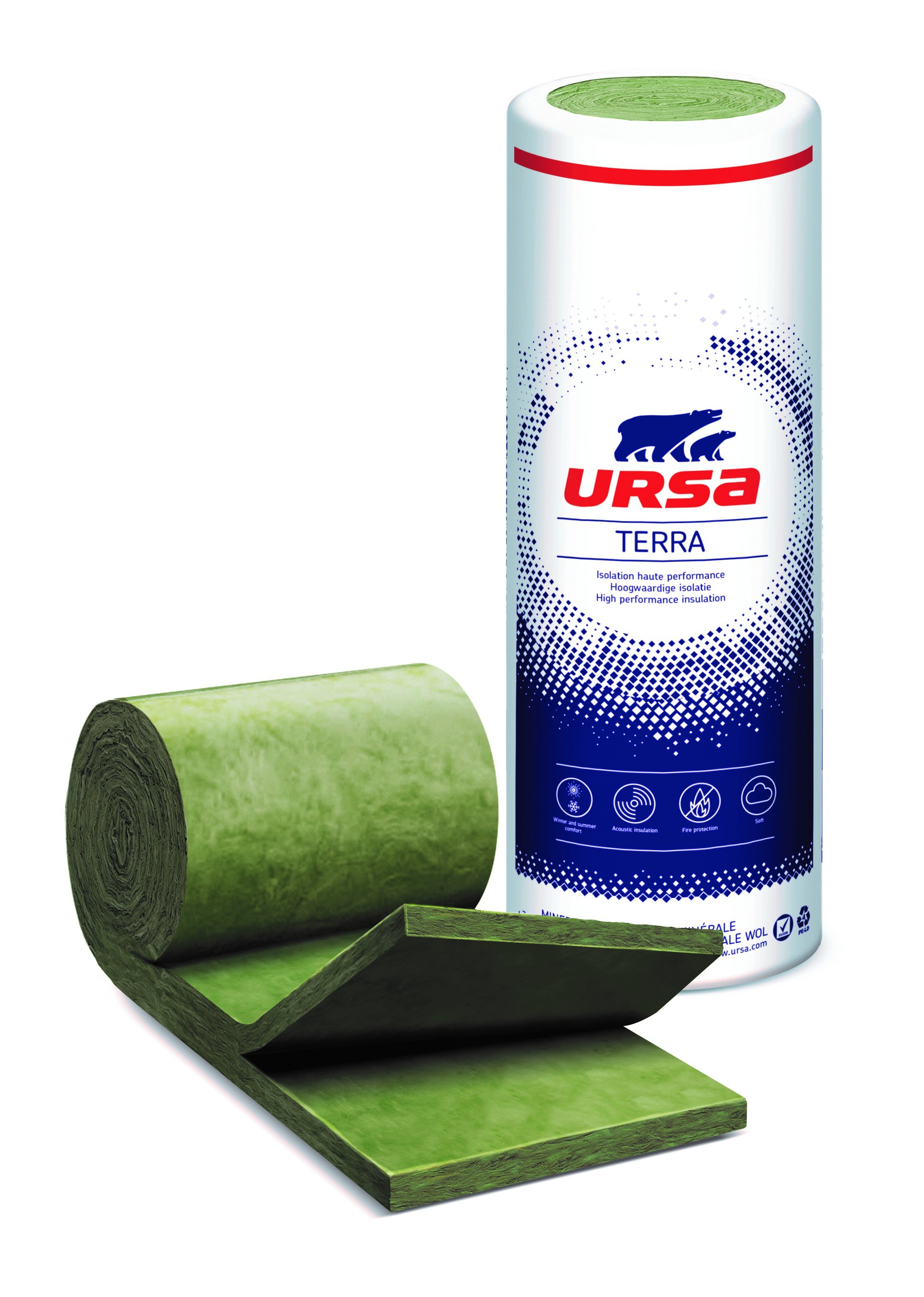 Laine de verre URSACOUSTIC TWIN, roulé 2 par 2, 45 mm x 60 cm x 8,10 m, R=1,1