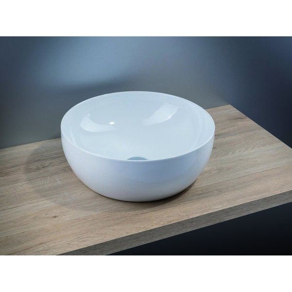 Vasque à poser ronde diamètre 400mm, sans trop plein, céramique blanche