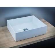 Vasque à poser rectangulaire sans trop plein, céramique blanche