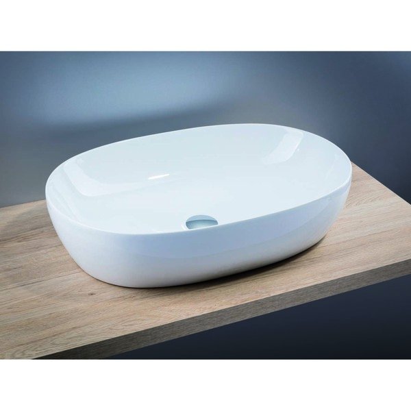 Vasque à poser ovale sans trop plein, céramique blanche