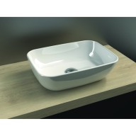Vasque à poser rectangulaire arrondie sans trop plein, céramique blanche