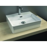 Vasque à poser rectangulaire avec trop plein, céramique blanche