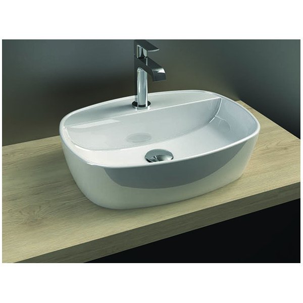 Vasque à poser légèrement ovale sans trop plein, céramique blanche