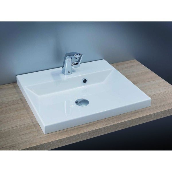 Vasque carrée semi-encastrée en céramique blanc brillant, avec trop plein