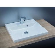 Vasque carrée semi-encastrée en céramique blanc brillant, avec trop plein