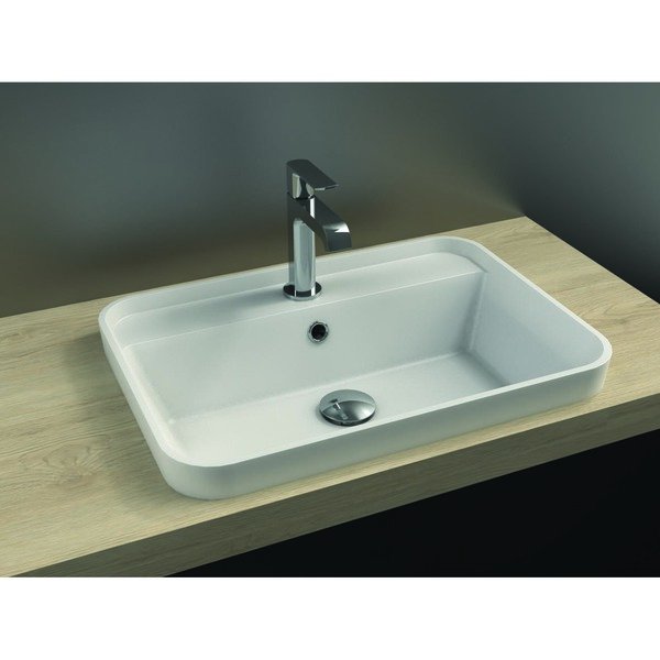 Vasque rectangulaire ORION semi-encastrée en gelcoat mat, avec trop plein