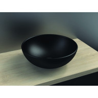 Vasque à poser ronde diamètre 400mm, sans trop plein, céramique noir mat