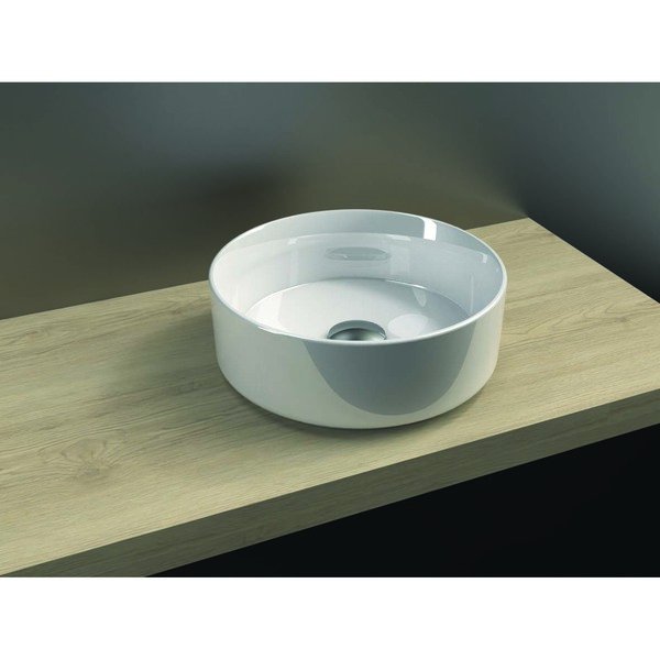 Vasque à poser POLARIS ronde à fond plat, céramique blanche, sans trop plein